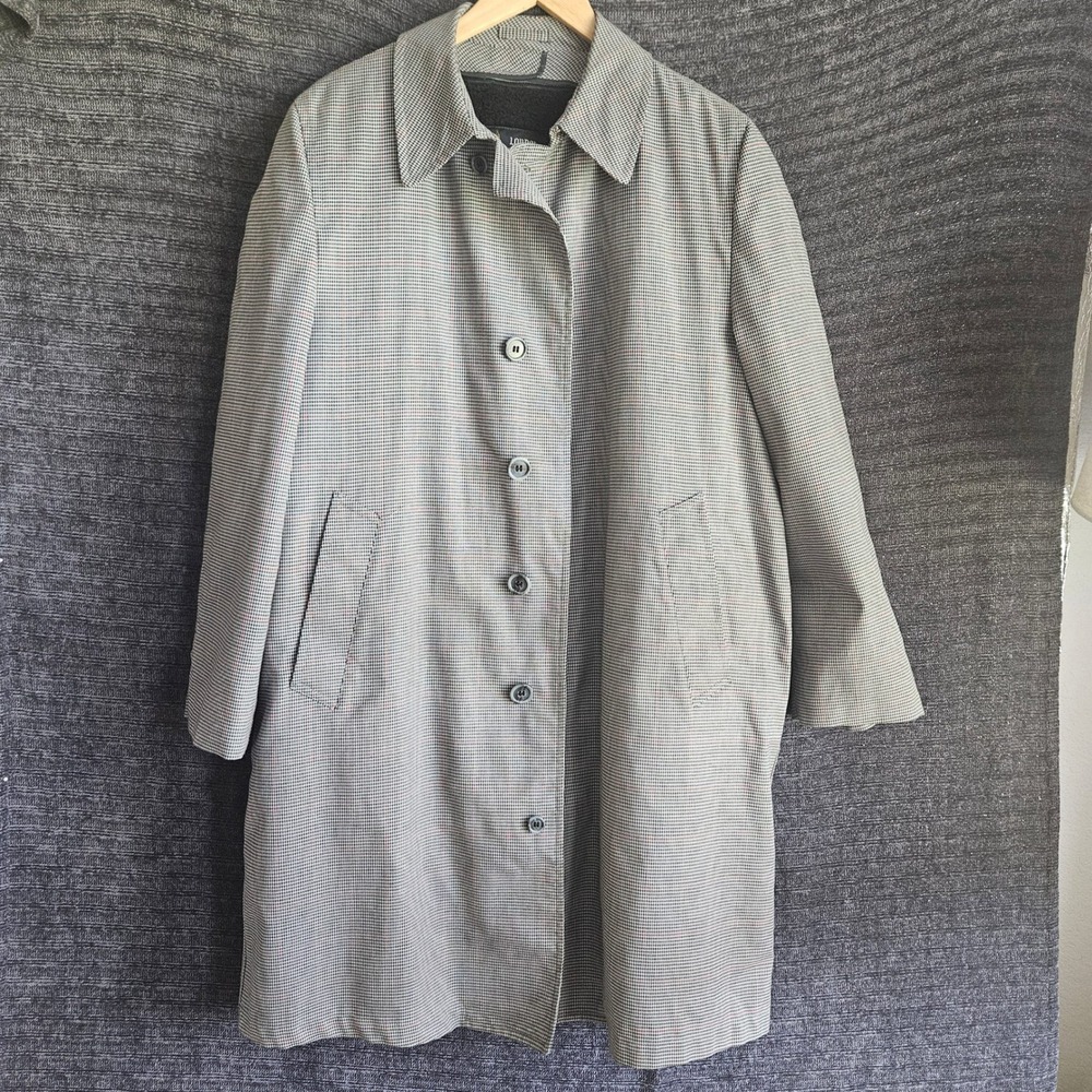 London Fog Mens Glen Plaid Trench Coat Grey Red Overcheck Houndstooth Overcoat